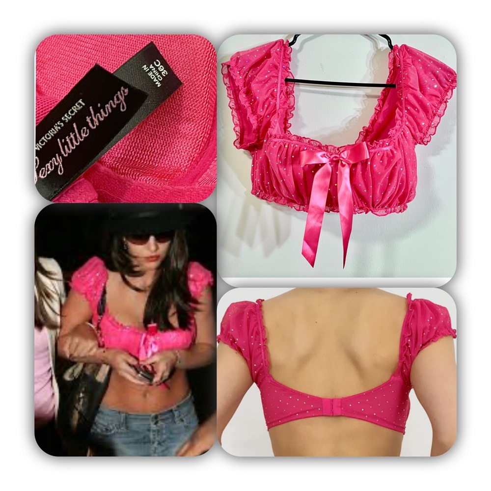 Y2K Vintage VS’s Sexy Little Thing Sparkling Pink Tulle Bra Ruffle Crop Top 36C